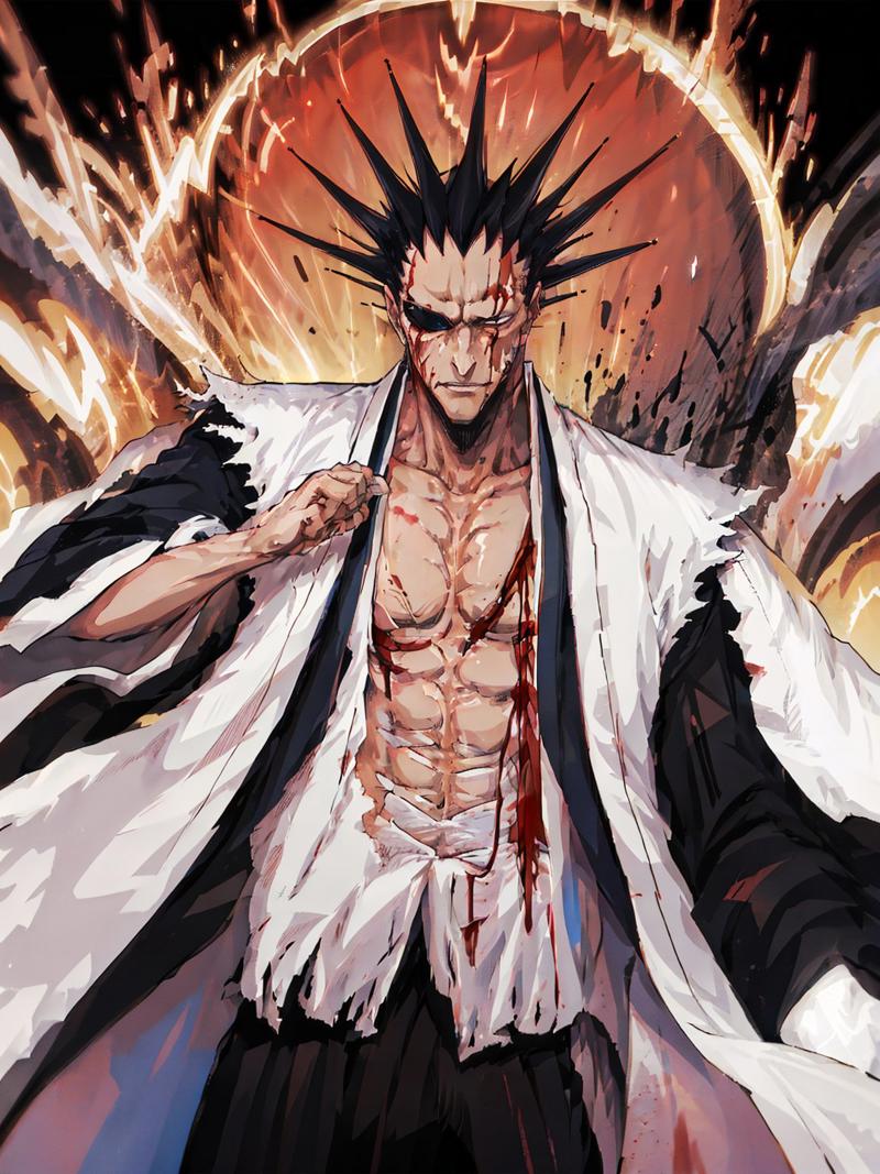 01882-1004812640-masterpiece, best quality, Kenpachi Zaraki, spiked hair, sword, japanese clothes, blood, yellow background.jpg